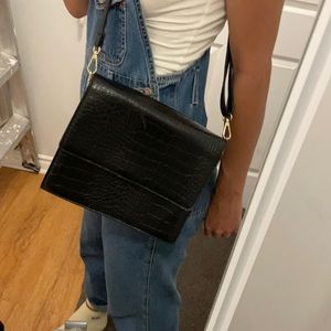 Black mock croc crossbody and shoulder bag